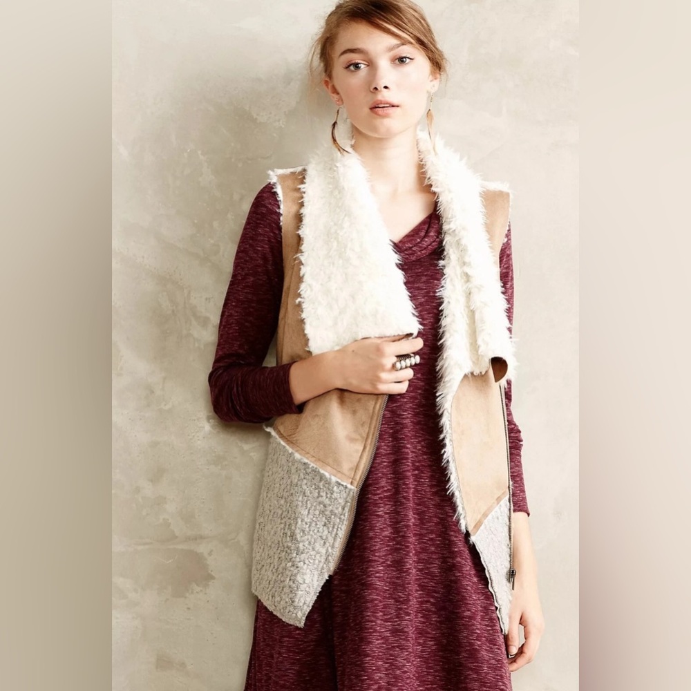 ANTHROPOLOGIE SATURDAY SUNDAY Faux Suede and Sherpa Moto Vest